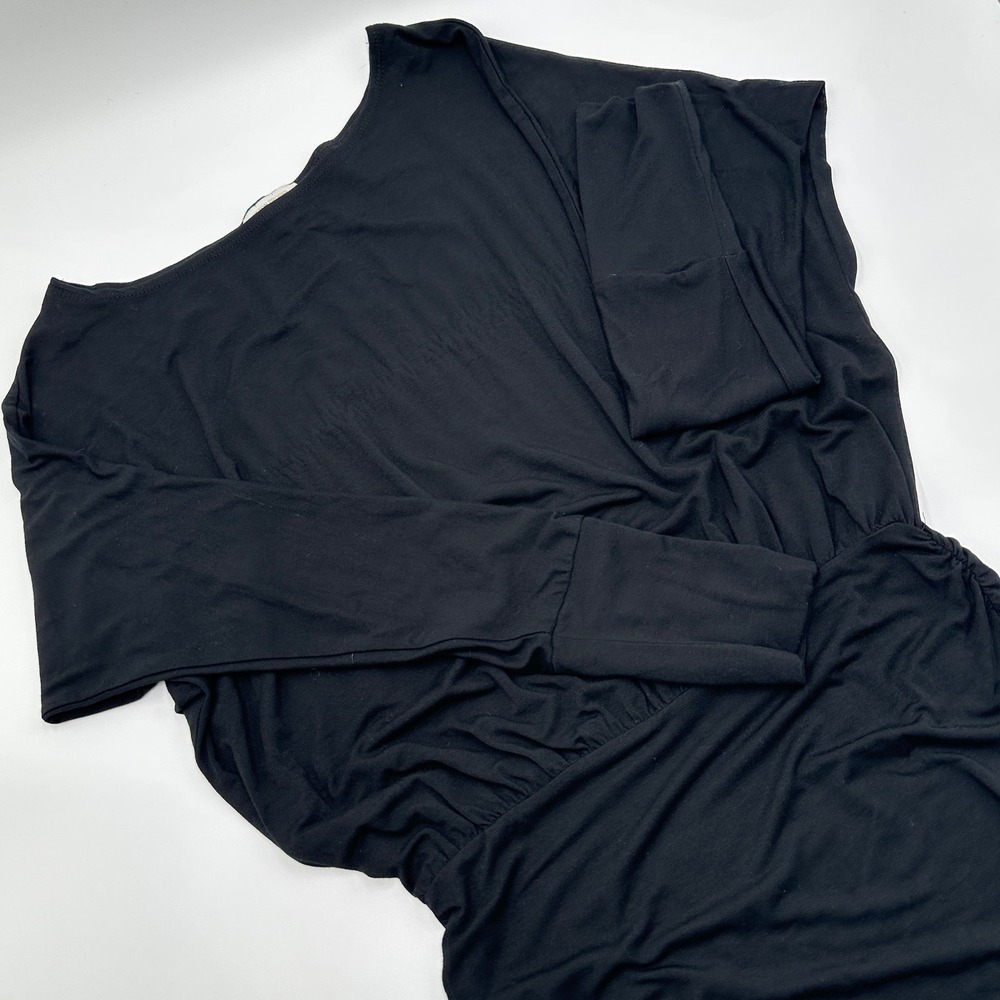 Y2K Office Siren Draped Ruched Top Womens S Black Boston Proper 3/4 Sleeve